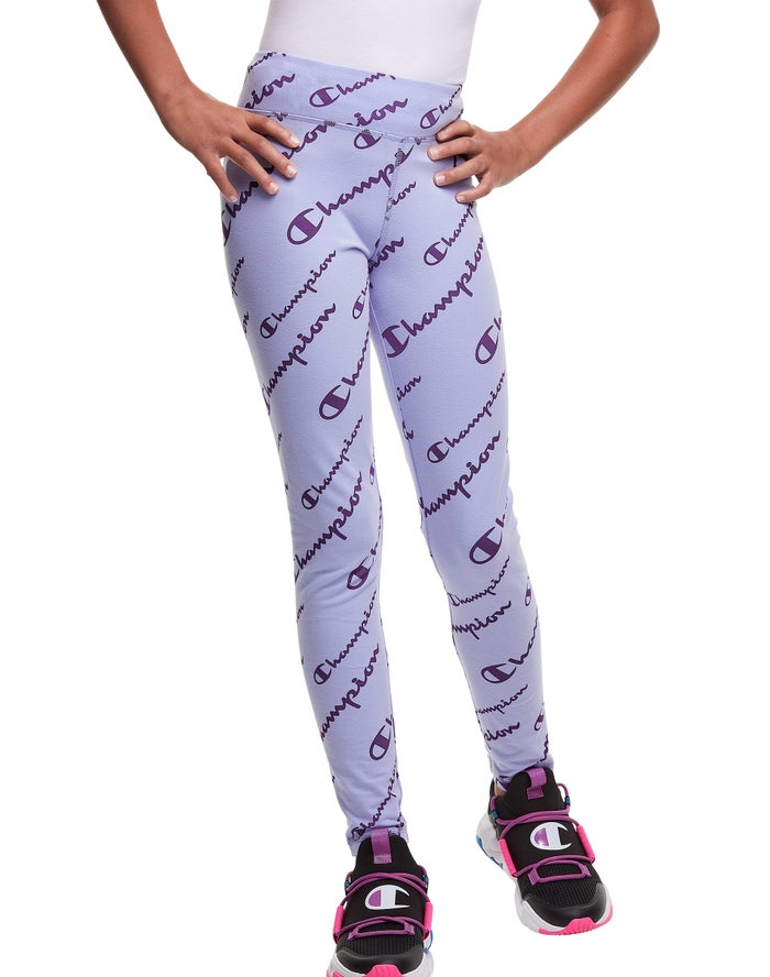 Champion Pige Leggings LyseLilla - Allover Logo - Danmark ICB-150672